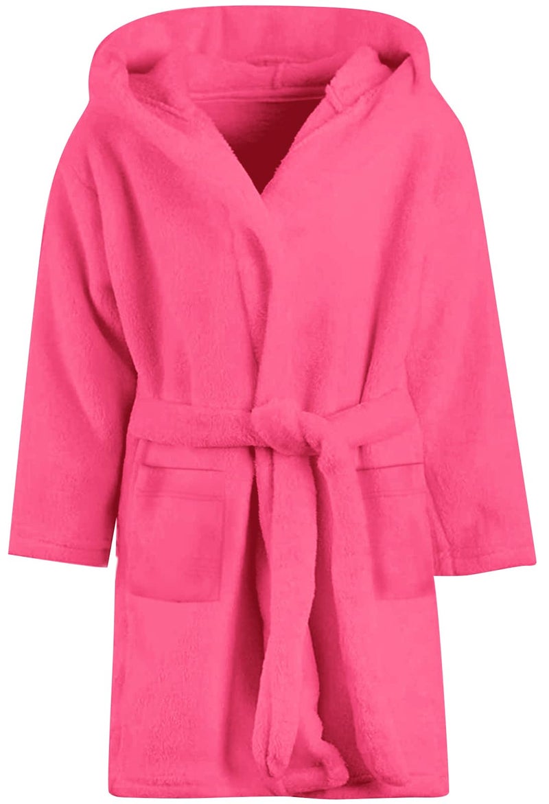 Umeyda Girls' Fleece Robe, Warm Plush Flannel Bathrobes Hooded Pajamas Sleepwear Soft Fuzzy Spa Bath Robe for Girls, Rose Red, US 4T, CN 110 - Image 1